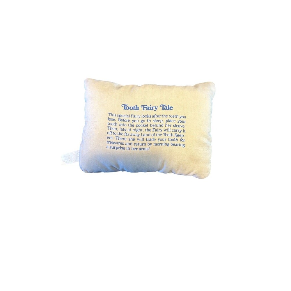 1990 Avon Tooth Fairy Fabric Pillow with Tooth Pocket Tale on Back 5x4" Vintage - Picture 2 of 2